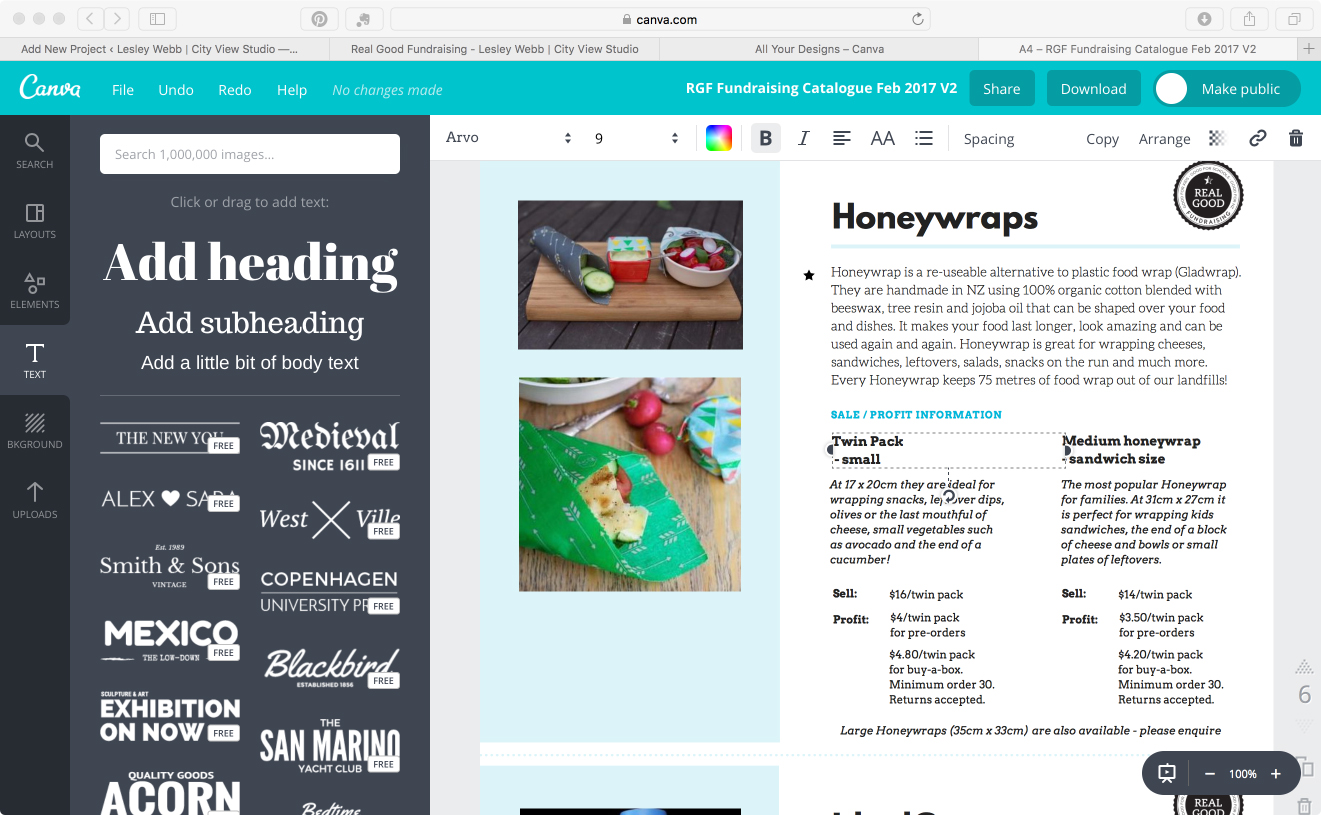 Catalogue pages layout in Canva